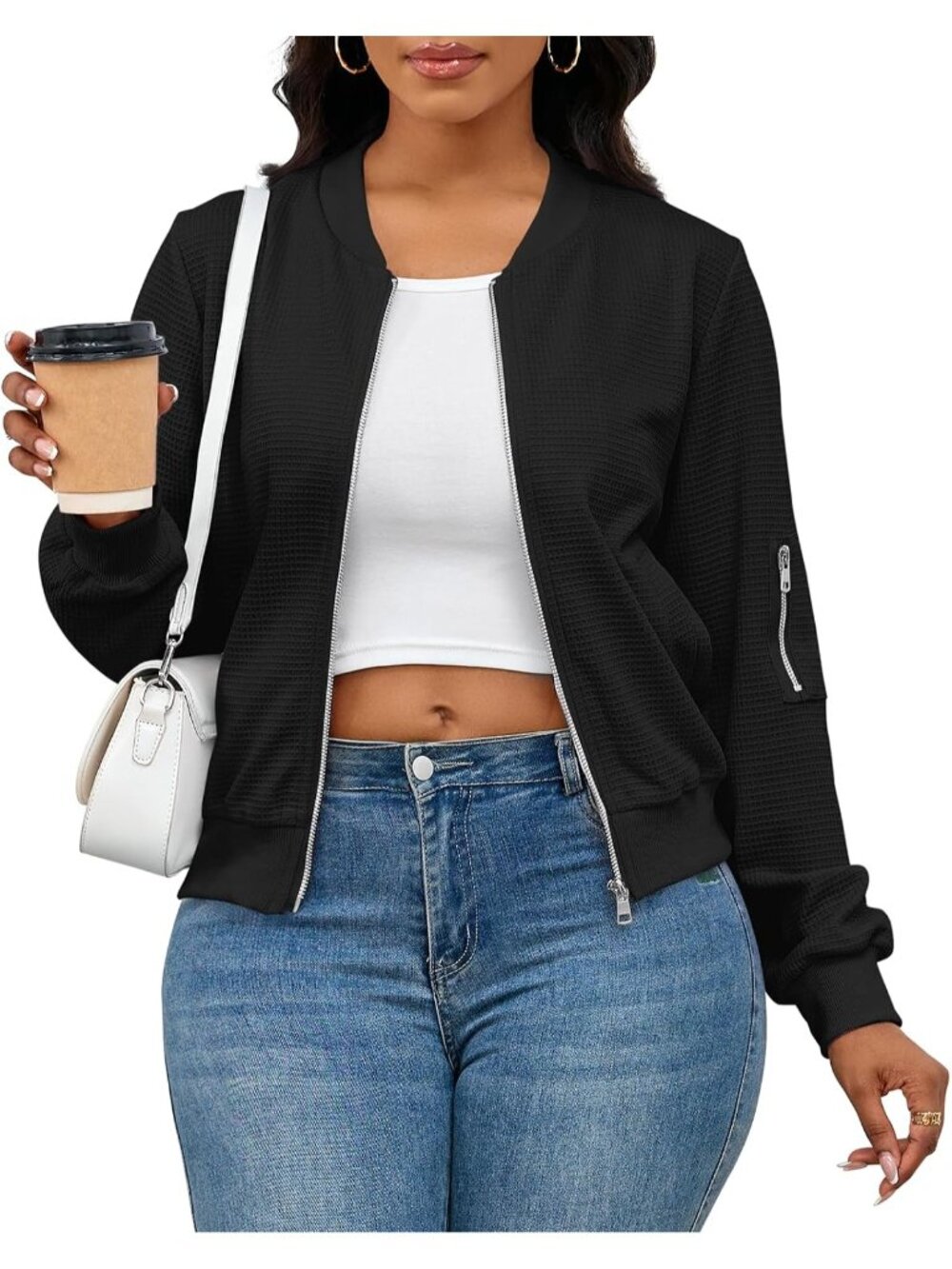 〽️Women's Black Oversized Zip Front Sweatshirt Coat Long Sleeve Casual Pocket Ja